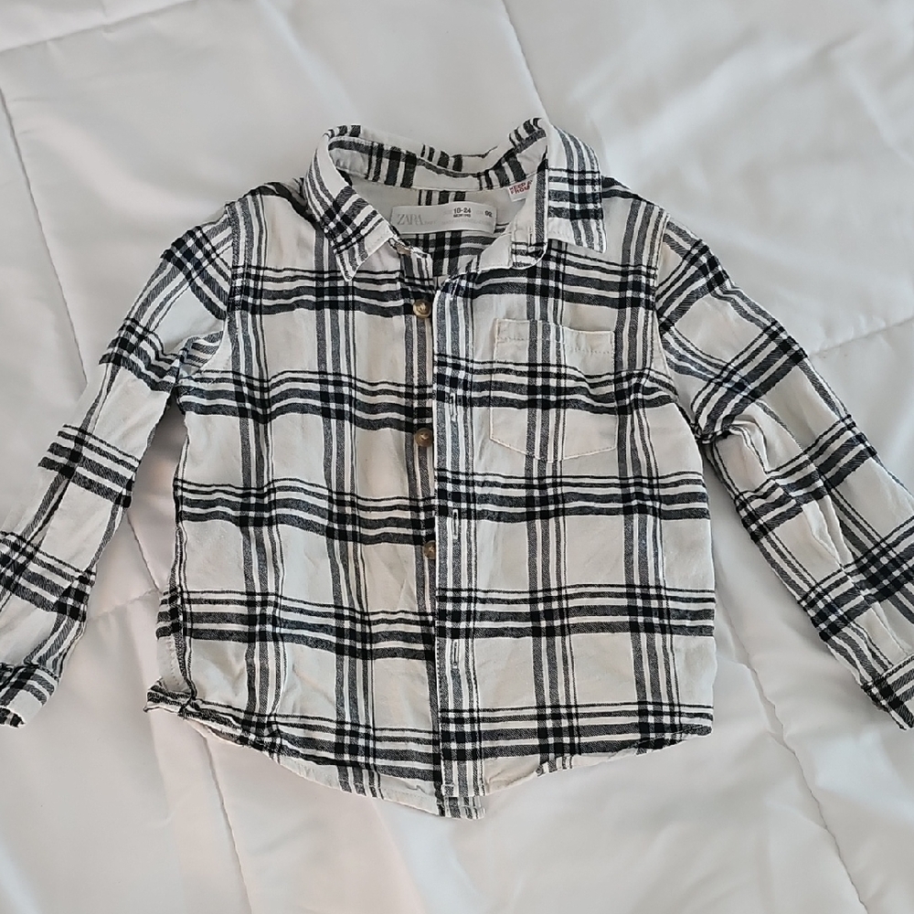 Zara Kids Black and White Plaid Button Down Shirt